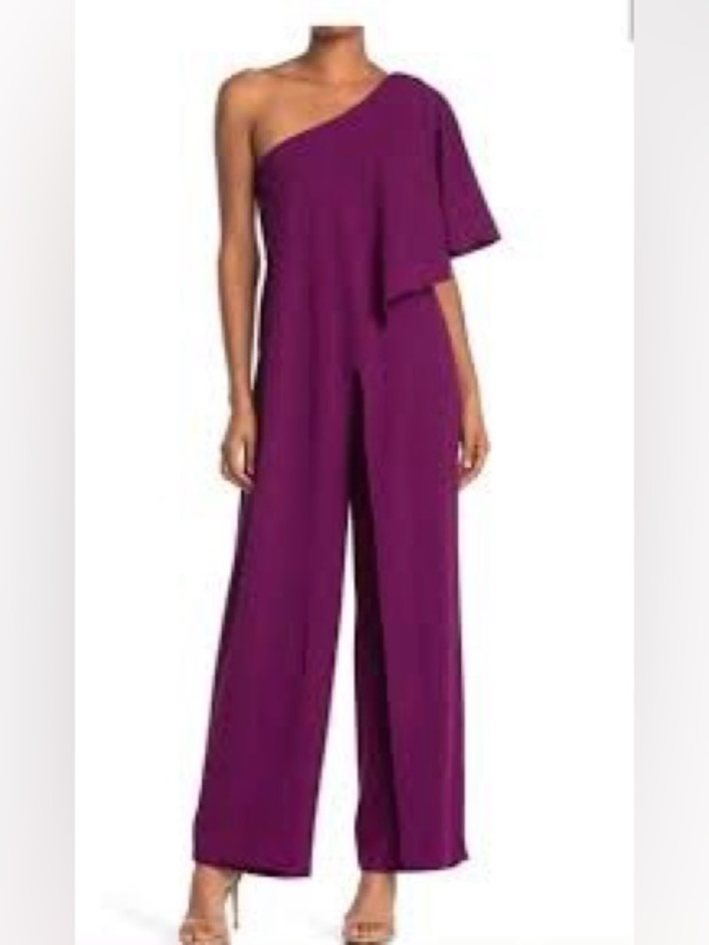 MARINA Plum Magenta One-Shoulder Jumpsuit w/Cascading Front Layer NEW!! Size 8